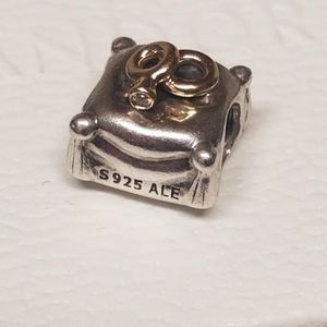 PANDORA Romantic Union Wedding Rings Pillow 925 ALE w/14k GOLD Rings & Diamond